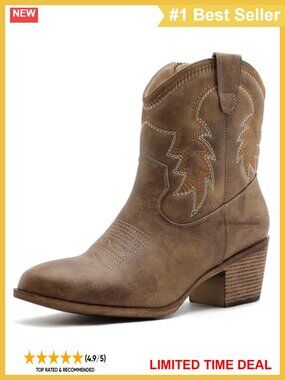 Women's Faux Leather Western Ankle Booties Side Zip Cowboy Boots Low Heel